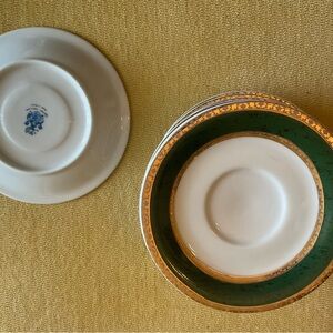 Fine Porcelain Saucer with Emerald Band and Gold Trim